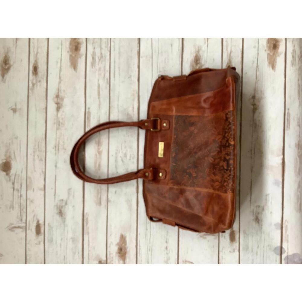 Valenchi Patterned Brown Leather Flower Embossed Handbag